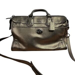 Coach Purse Rhyder Satchel Metallic Leather Brass 33739 Shoulder Bag + Dust Bag